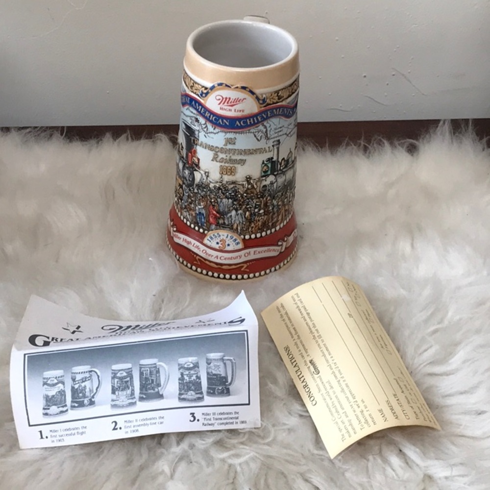 Vintage Miller numbered stein with CoA Great American Achievements Railway